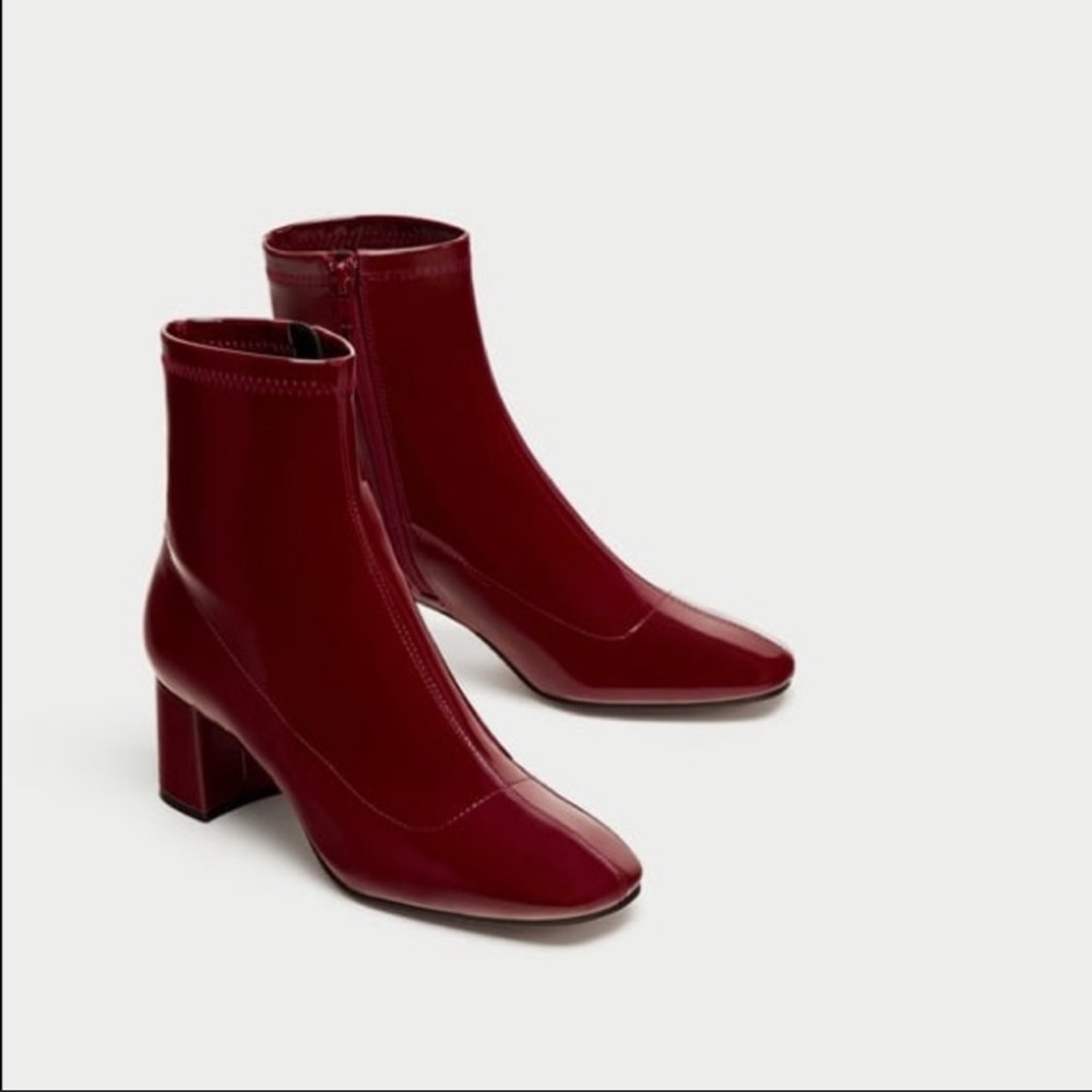 ZARA Burgundy Patent Leather Boots